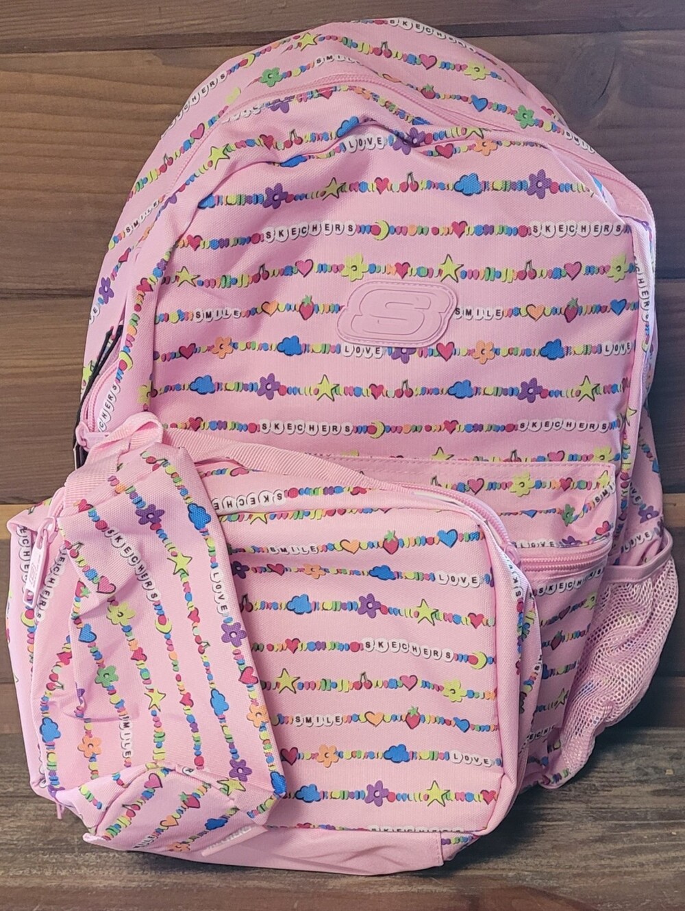 Skechers Pink Kids Backpack with Matching Pouch and Cute Pattern